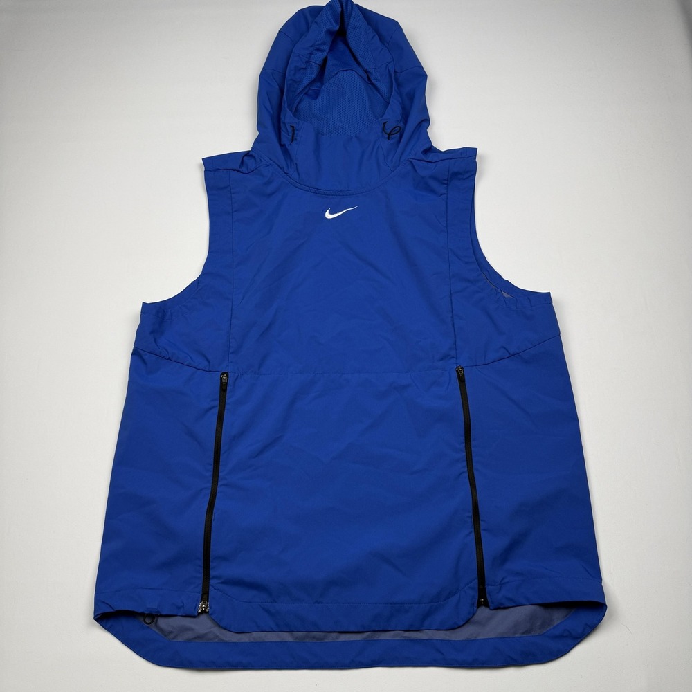 Nike Alpha Fly Rush Vest Windbreaker Mens Large Blue Hooded Pullover 908420-493